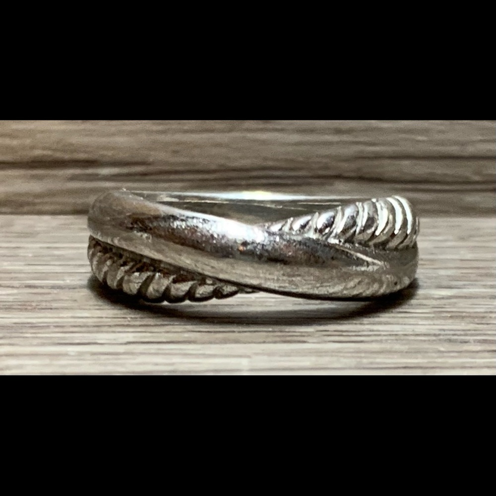 Vintage Sterling Silver Textured Crossover Ring, Size 6.75